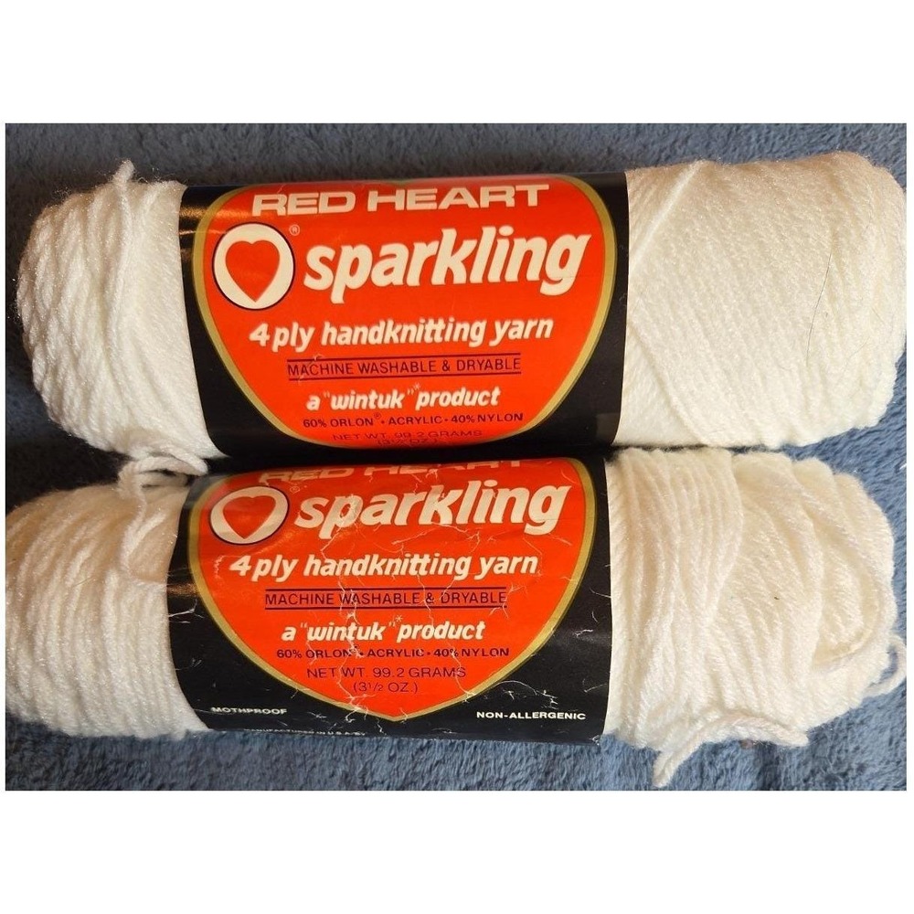 Vintage Red Heart Sparkling Wintuk 4 Ply Yarn‎ - 1.5 Skein #100 White Washable